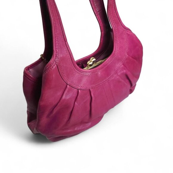 COACH Ergo Pleated Leather Kisslock Satchel hot pink/maroon - Picture 3 of 13